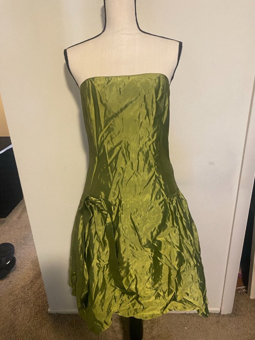 Jessica McClintock Olive Green Strapless Taffeta Party Dress 14P
